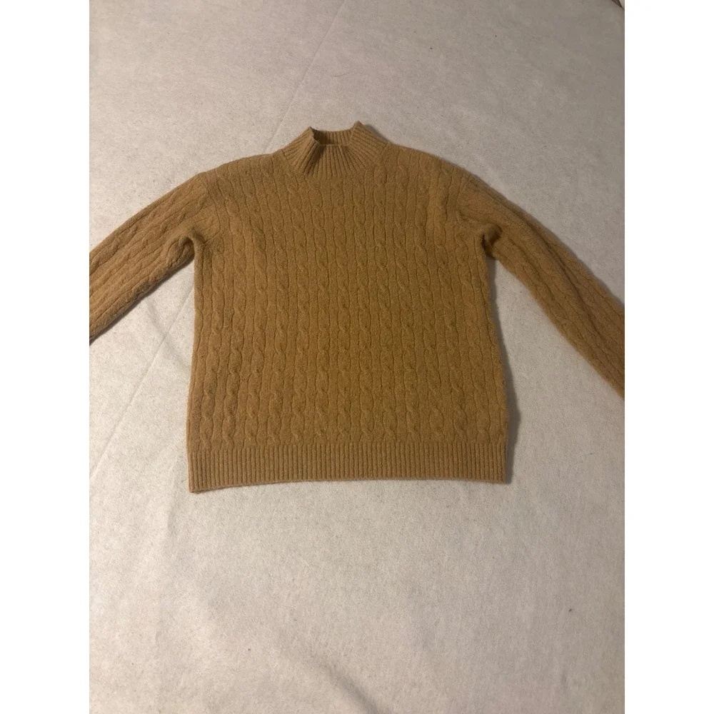 J.Crew‎ Extra-Soft Cable Knit Mock Neck Sweater Camel Brown Womens Small